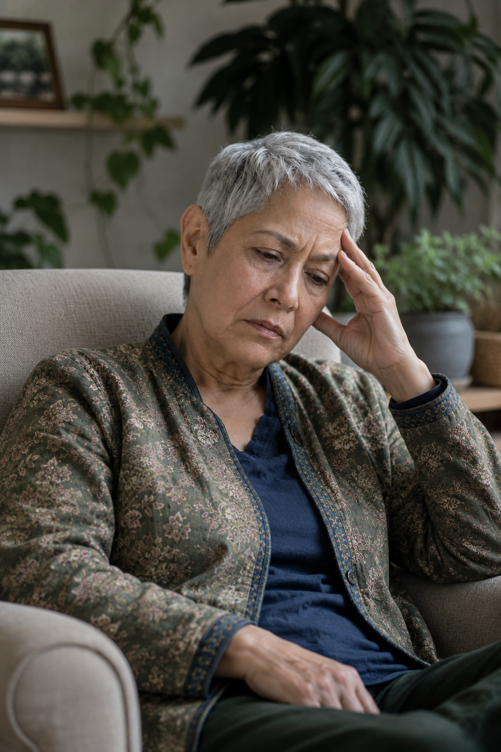 Older adult struggling to focus on a book before brain training