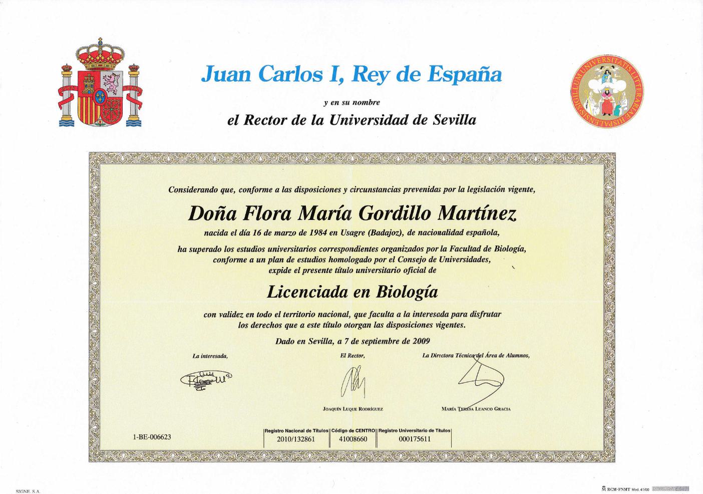 Licenciada en Biolog&iacute;a